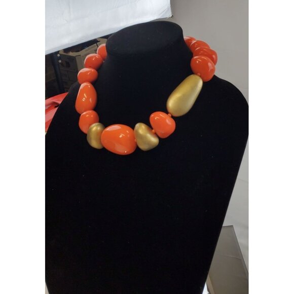 Vintage Kenneth Lane Orange Chunky Lucite Necklace Signed 1980's - Picture 4 of 14